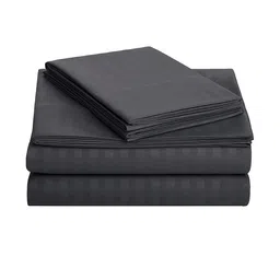 Fabture Grey Striped 250 TC Queen Bedsheet with 2 Pillow Covers-picture-20