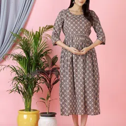 Pakiza Enterprises Floral Print Maternity Fit And Flare Midi Dress-image-97