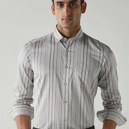 Reid & Taylor Men Comfort Slim Fit Vertical Striped Spread Collar Pure Cotton Formal Shirt image 1