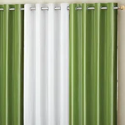 Aura Lime Green & White 3 Pieces Room Darkening Long Door Curtains-picture-33