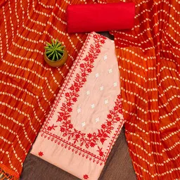 Rangtulika Ethnics Floral Embroidered Thread Work Silk Cotton Unstitched Dress Material-picture-24