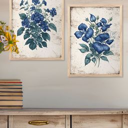 Kotart Brown & Blue 2 Pieces Floral Printed Wooden Wall Arts-picture-43