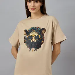 98 Degree North Graphic Printed Round Neck Drop-Shoulder Sleeves Cotton T-shirt-picture-38