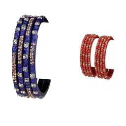 SOMIL Women Set Of 2 Blue & Red Glass Artificial Stones Bangles-picture-34