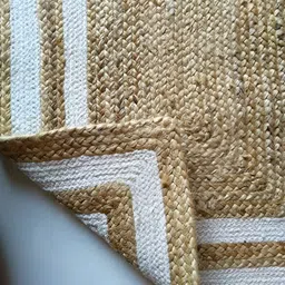 JASMEY HOMES White Striped Handmade Jute Cotton Carpet image 2