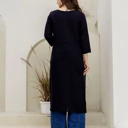 Pjyot by surhi Geometric Yoke Design Round Neck Thread Work Pure Cotton Straight Kurta image 5