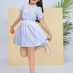 Peppermint Girls Polka Dots Printed Satin Fit & Flare Dress image 5