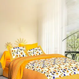 MILAAV Yellow Floral 144 TC Bedsheet with 2 Pillow Covers-picture-34