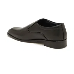 Kosher Men Black Square Toe Slip On Leather Loafers With TPR Sole image 4