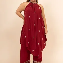 Mamicha Embroidered Halter Neck Top & Trousers Co-Ords image 2