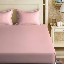 Myntra Elegant Homes Pink 300 TC Double King Bedsheet with 2 Pillow Covers-2.50 m x 2.25 m image 4