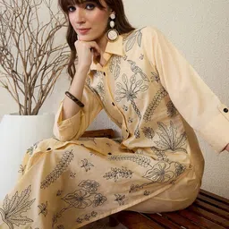 Indo Era Women Floral Printed Regular Pure Cotton Kurta with Trousers image 2