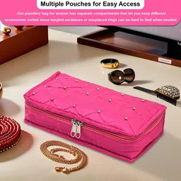 Kuber Industries Pink & Gold Toned Set of 2 Satin Jewellery Organiser Kit With 6 Pouches image 5