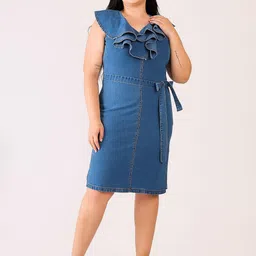 all about you Women Solid Tie-Ups Denim A-Line Midi Dress-picture-24