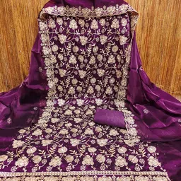 BlissFlair Floral Embroidered Thread Work Georgette Unstitched Dress Material image 4