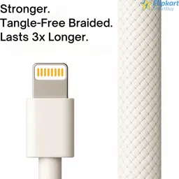 Flipkart SmartBuy Lightning Cable 2.4 A 1 m Cotton Braided Original Quality 12W Usb to iphone cable Charging Data Cable, Replacement for Apple usb type a to lightning cable | Replacement for Apple Carplay Cable image 2