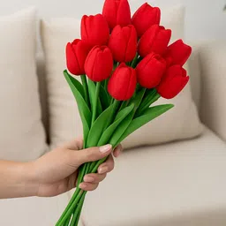 ikko Tulip Bunch for Vase & Home Decorations, Lily For Living Room Corner Table Red Tulips Artificial Flower image 2