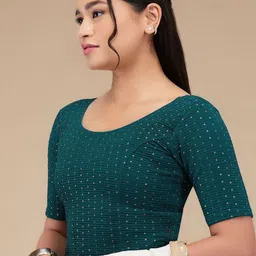 SALWAR STUDIO Sequinned Self-Design Non Padded Readymade Saree Blouse image 5