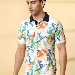 Metronaut Abstract Printed Polo Collar Cotton T-shirt image 2