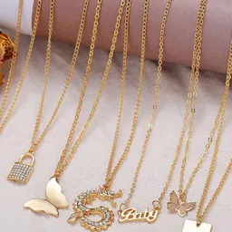 Shining Diva Fashion Set Of 7 Gold Plated Butterfly Stones Studded Necklace With Chains image 2