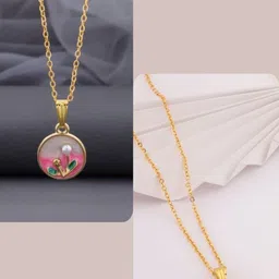SZN Set Of 2 Gold-Plated Artificial Stones Studded Circular Shaped Pendant With Chain-picture-19