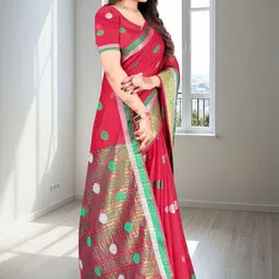 SHAIBO SAREE Woven Design Zari Silk Cotton Handloom Maheshwari Saree image 5