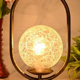 SOMIL White & Gold Toned Textured Glass Spherical Table Lamp image 2