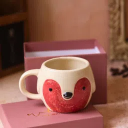 WEAVING HOMES Red & White Owl Printed Ceramic Glossy Mug With Gift Box-300 ml image 2