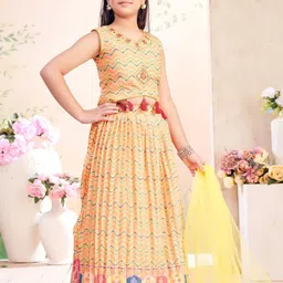 Sangria Girls Printed Mirror Work Ready to Wear Lehenga With Blouse And Dupatta image 5