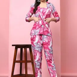 KALINI Printed Lapel Collar Top Jacket With Trousers-image-46