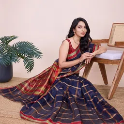 VARNI FABRICS Woven Design Art Silk Fusion Ikat Saree image 2
