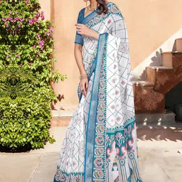 Anouk Rustic Ethnic Motifs Printed Zari Sungudi SareeWith Unstitched Blouse Piece image 4