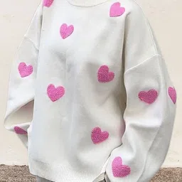 StyleCast Women Heart-Pattern Round Neck Sweater With Ribbed hem-picture-27