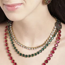 Stefan Gold-Plated Kundan-Studded & Beaded Jewellery Set-picture-47