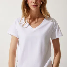 Happiness istanbul Women V-Neck Cut Outs T-shirt-image-68