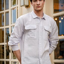 HERE&NOW Men Relaxed Fit Spread Collar Vertical Striped Cotton Casual Shirt-picture-22