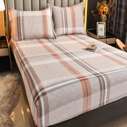 JC HOME Grey & Beige Checked Pure Cotton 240 TC Queen Bedsheet Set 2 m x 1.5 m image 5