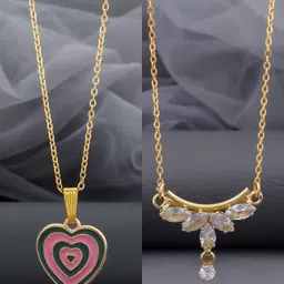 Birado Jewellery Set Of 2 Stainless Steel Gold-Plated Stones Studded Minimal Chains-picture-30