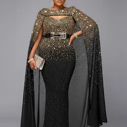 bebe Embellished Cape Sleeve Bodycon Maxi Dress-picture-21