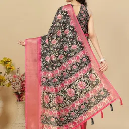 SSHAGUN LIFESTYLE Black Printed Hand Batik Cotton Silk Saree image 5