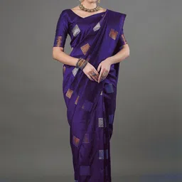 CANIZZARO Woven Design Zari Silk Blend Banarasi Saree image 3