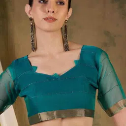 all about you Woven Design Zari Organza Handloom Saree image 3