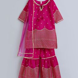The Magic Wand Girls Floral Embroidered Gotta Patti Straight Kurta With Sharara & Dupatta-picture-38