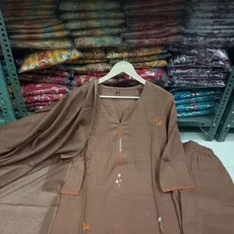 MARIONETTEFASHION Ethnic Motifs Embroidered Pure Cotton Kurta With Trousers & Dupatta image 4