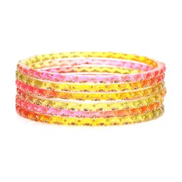 KOTTIAR CREATIONS Set Of 12 Glass Diamond Crystal Stone Studded & Beaded Bangles-picture-26