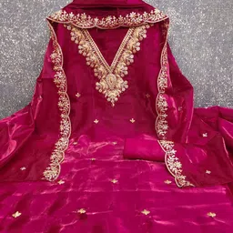 BlissFlair Floral Embroidered Sequinned Georgette Unstitched Dress Material image 4