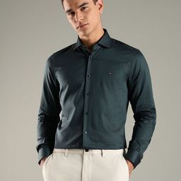 Tommy Hilfiger Men Slim Fit Grid Tattersall Checked Spread Collar Pure Cotton Formal Shirt-picture-7