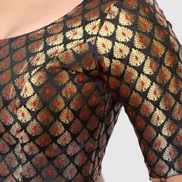 Madhu Fashion Woven Design Round Neck Saree Blouse image 2