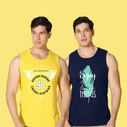 WOOSTRO Men Pack of 2 Typography Printed Round Neck Cotton Slim Fit Sports T-shirts image 3