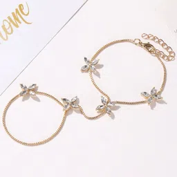 Yellow Chimes Women Gold-Plated Flower Crystal Graceful Hand Chain Ring Bracelet image 3